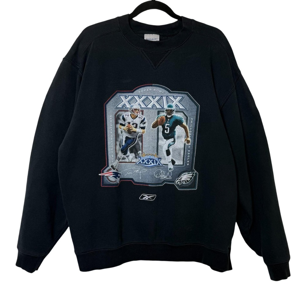 Vintage Philadelphia Eagles Vs Patriots Sweatshirt Mens L Black NFL Super Bowl